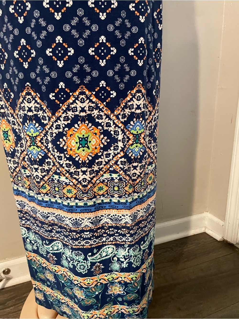 90s Derek Heart Women's Navy Patterned Maxi Dress geometric print Large comfy - Picture 3 of 8